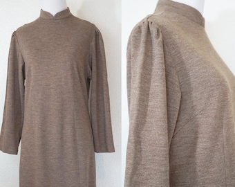 1960s Cocoa Brown Mandarin Sweater Dress L