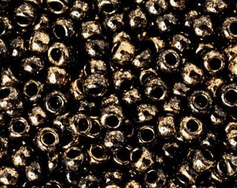 Seed Beads-6/0 Round-1706 Gilded Marble Black-Toho-16 Grams