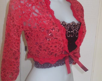 Bolero jacket sleeves Burgundy stretch lace 3/4 size 38