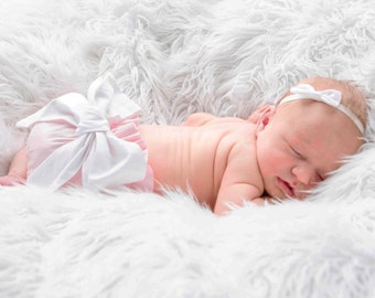 High Waist Bloomer | Pink with White Bow | Sizes Newborn to 24 Months | Baby Girl, Newborn Photo Prop, Diaper Cover,