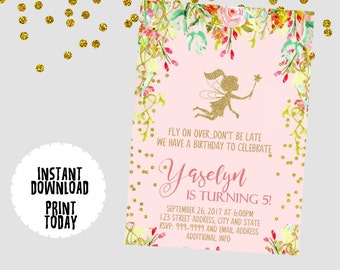EDITABLE TEXT Fairy Invitation - Fairy Invites - Fairy Birthday Invitation - Fairy Glitter Invitation -Instant Download