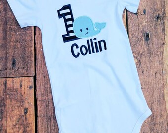 First birthday whale shirt, first birthday whale bodysuit, customized whale birthday shirt, whale birthday shirt with name