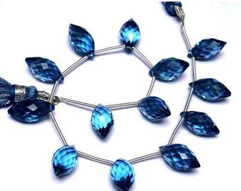 8 Inches - AAA London Blue Quartz Faceted Rice Briolette ( Dew Drops) Size 14x7mm approx