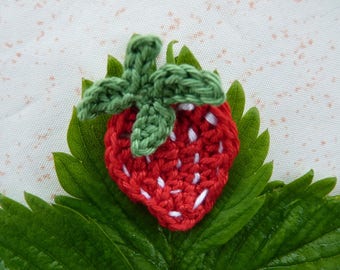 Red Strawberry - handmade cotton crochet application