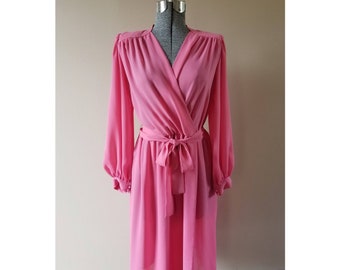 70's Vintage Bits & Pieces Ltd. sheer pink wrap front dress