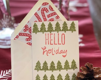 Hello Holiday Greeting Card with Lined Envelope