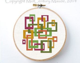 Mod Sqrares Cross Stitch Pattern Instant Download Geometric Mid Century Modern Retro design