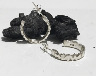GLACIER 1.0 - Solid Sterling Silver Hoops - 925 - Raw Angled Textured - Hoop Earrings - Silver Hoop Earrings - Statement Earrings