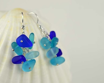 Sterling silver Blue sea glass earrings sea glass jewelry cobalt blue aqua blue beach glass jewelry beach wedding bridesmaids jewelry gifts