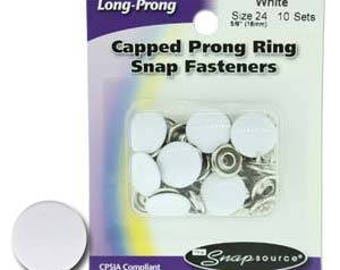 Snap Size 24 Fasteners, Capped Prong White Color - 10 Sets