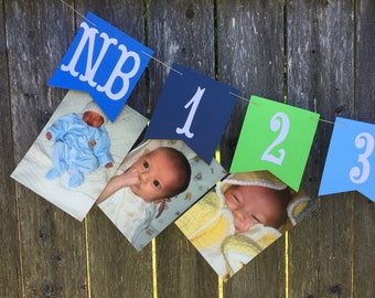 12 month photo banner, 1st birthday photo banner, first year banner, boy birthday banner