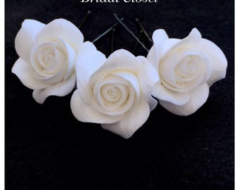 Bridal Hair Pins, SET Of 3 Hair Pins With Roses, Wedding Hair Pins, Bridal Hair Accessory, Wedding Accessory, Bridal Hairpiece, Wedding Hair