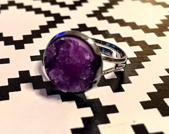 Purple Druzy Ring - Gunmetal Setting
