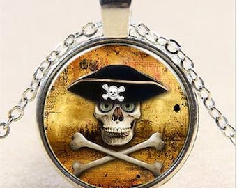 Skull Pirate Dome Pendant Necklace