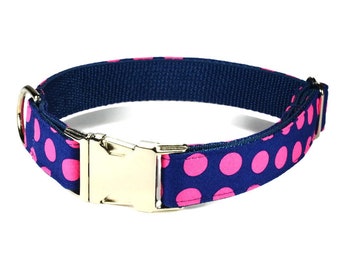The Lilly Dog Collar, Girl Dog Collar, Pink Dog Collar, Polka Dot Dog Collar, Navy Pink Dog Collar, Navy Polka Dot Collar, Pink Polka Dot