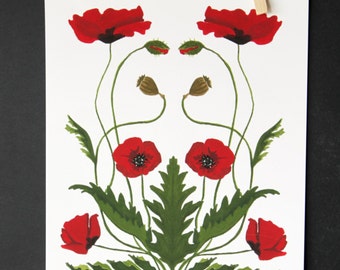 Mirrored Poppies Print