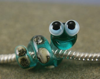 Snake worm glass charm bead lampwork big hole bead BHB bead , charm bracelet ,european bracelet , jewelry animal bead glass dread bead