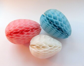 Vintage Easter Honeycomb Egg Set of 3/ Tissue Paper Accordion Paper Easter Egg