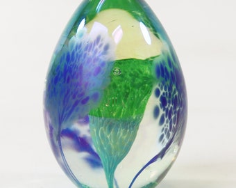 Iridescent Vines Studios Art Glass Egg Paperweight Mt. - St. Helens Ash