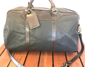 MULHOLLAND Authentic Duffle Bag Black Canvas and Brown Leather Trim Duffel Bag Travel Bag