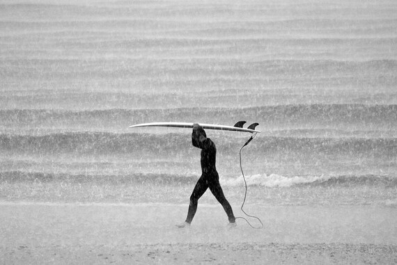 MONSOON SURFER. Surf Print, Black and White, Monochrome Print, Surfing, Bournemouth, Photographic Print