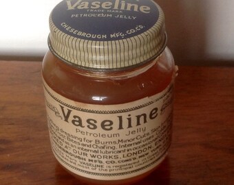 1930's Vaseline Jar. Chesebrough Blue Seal Vaseline 8oz Jar.