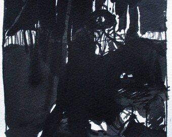 Forest Time #2, Original India Ink Abstract Landscape Drawing on Paper, Stooshinoff