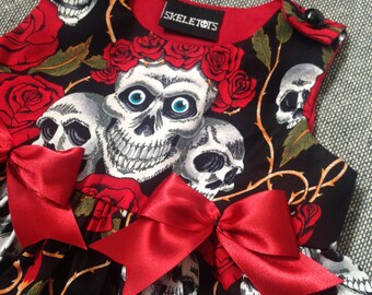 Skeletots skull & rose tattoo dress baby girl goth rockabilly ages 0-24m