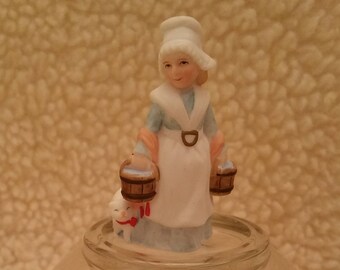 Vintage Lefton, Laurie Silvers, Milkmaid, Lefton Figurines, Colonial Village, Christmas Village, George Z. Lefton, Christmas Figurines,10619
