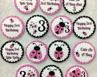 Set of 50/100/150/200 Personalized Ladybug 3rd Birthday Party 1 Inch Confetti Circles