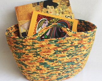 Coiled Fabric Beach Bag / Market Garden Tote / Wrapped Clothesline Bag / Boho Sunflower Basket by PrairieThreads