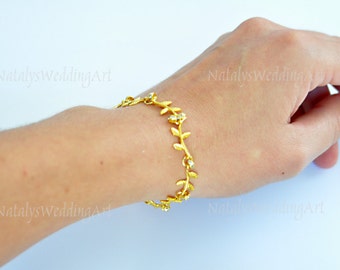 Leaf bracelet Athena gold bracelet Gold Leaves bracelet Bridal Bridesmaid Flower girl Handmade with genuine CRYSTALLIZED™ Swarovski Elements