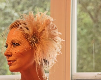 Fascinator, Wedding Fascinator, Wedding Headpiece, Bridal Fascinator, Wedding Veil, Bridal Headpiece - Champagne and Ivory