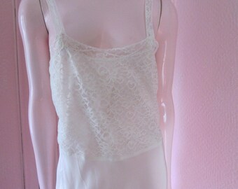 1940s White Rayon Slip with White Lace, Size 34