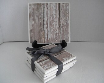 Distressed, Barn Wood Rustic, Washed Shabby Chic Looking Trivet & Set of 8 Drink Coasters Great Gift Idea!