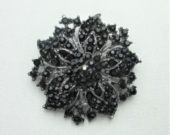 Black Crystal Rhinestone Brooch,Crystal Rhinestone Jewelry Brooch,Bridal Bouquet Brooch, Wedding Sash Brooch