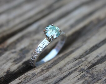 moissanite engagement ring . unique engagement ring . bohemian diamond alternative engagement ring . green engagement ring . size 5