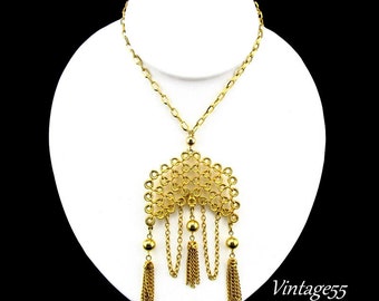 Necklace Pendant Tassel Bib Gold tone