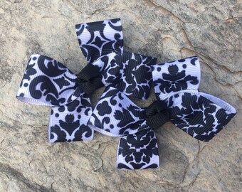 Black and White Hair Bows,Pigtail Hair Bows,Toddler Hair Bows, Alligator Clips,3 Inch Wide Hair Bows,Birthday Party Favors