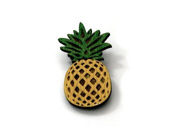 Pineapple Brooch, Wooden Brooch, Fruit Illustration, Wood Jewelry