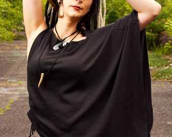 Asymmetrical Loose Fit One Sleeve Tank Shirt Kimono With Side Ruching