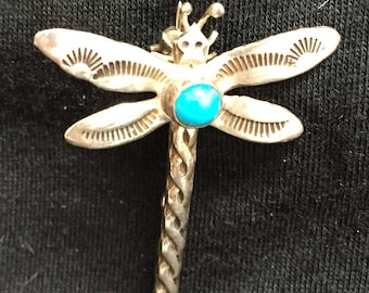 Sterling and Turquoise Dragonfly Pin
