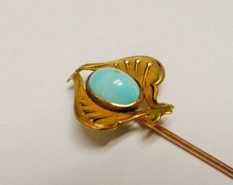 Victorian 10k Gold Turquoise Stick Pin
