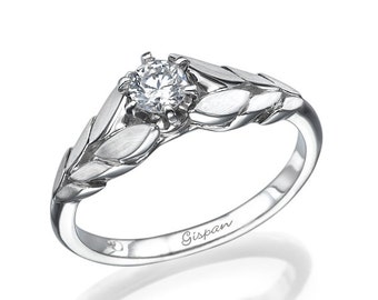 Leaf Engagement Ring, Diamond Engagement Ring, Vintage Engagement Ring, White Gold Ring, Wedding Ring, Art Deco Ring, Unique Ring, Band Ring