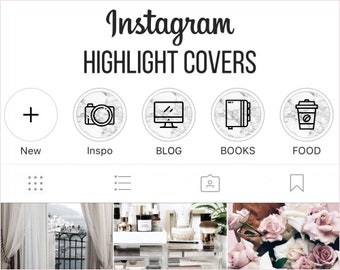 Instagram Story Highlights Icons Set of 56 Instagram Icons White Marble Instagram Story Template Graphic Bundle Instagram Highlights Graphic
