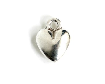 Puffy Heart Charm. Fat Heart Charm. Add On Charm for Charm Bracelet or Charm Necklace. Silver Plated Charm. 12mm x 19mm
