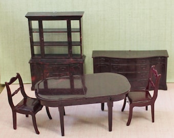 Marx Dollhouse hard plastic Dining Room furniture 3/4 or 1:16 inch scale for Marxie Mansion tin litho dollhouses