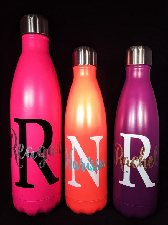 Glitter Vinyl Personalized Swell Bottle - Big Initial and Name - Bridesmaids, Yoga, Teacher, Sorority, Swell Bottle