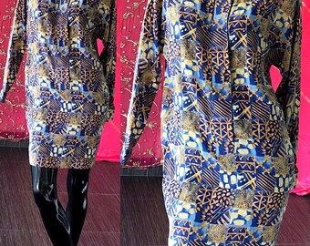 Adrianna Papell Dress Batik Silk Tunic Dress Vintage 80s Adrianna Papell Silk Dress