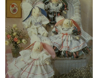 Lace Trimmed Bunnies Pattern, Stuffed Rabbits, Angel Wings, Old-Fashioned Dresses, Simplicity No.7044 UNCUT Size 18" (45.5cm) High